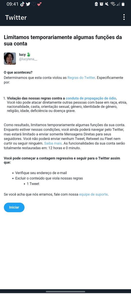 letaegguk__'s tweet photo. queria dizer que o twt tá indo de mal a pior com essa gestão do riquinho

minha conta principal foi banida temporariamente por 12h por causa de um tweet chamando meu próprio namorado de boiola (no sentido fofo de carinhoso)

como isso é propagar ódio mds??? @lucylena__ sofre dms https://t.co/ykxpM91gzK
