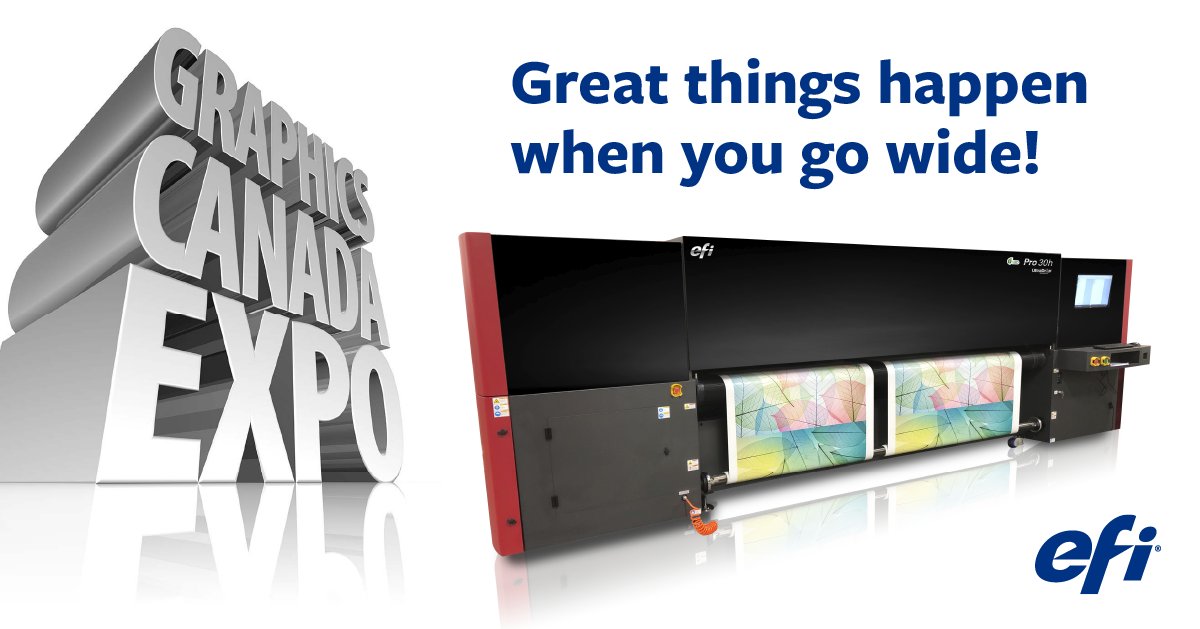 EFIPrint's tweet image. Have you booked your #Pro30h demo at #GraphicsCanadaExpo? See the 3.2-meter EFI Pro30h hybrid flatbed/roll-fed LED production printer. Book your demo today: go.efi.com/en-Graphics-Ca…?

Use code GC23EFI to get your free pass graphicscanada.com