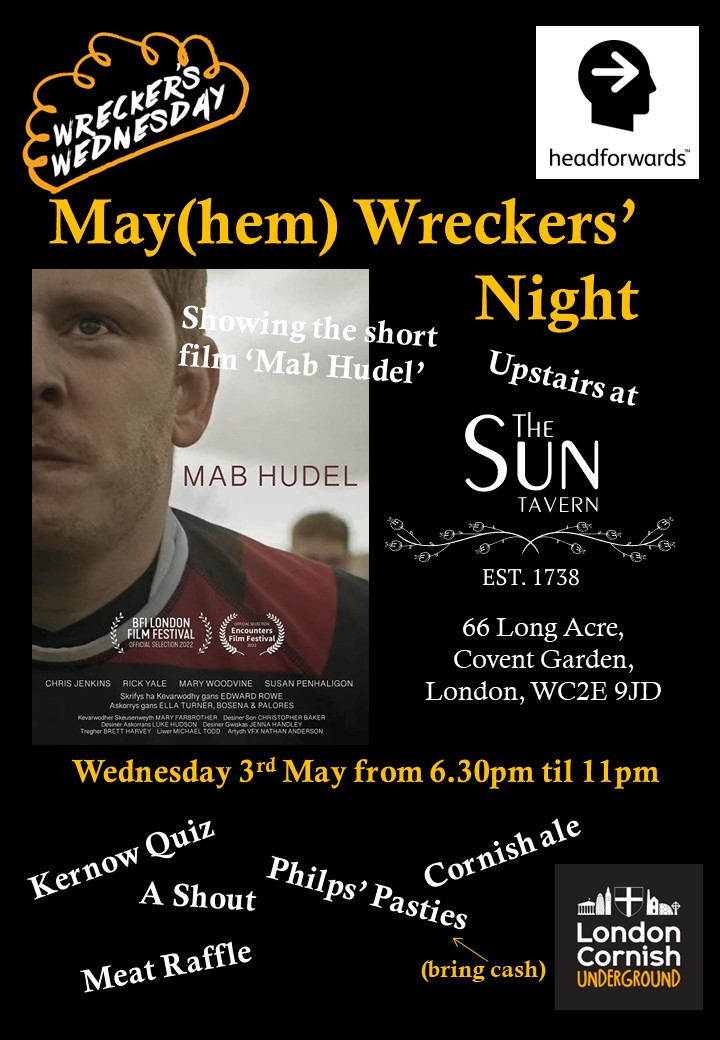 Wrecker's Wednesday (@wreckershq) on Twitter photo Yew, Wreckers! We've missed you since all the habadolya around St Pirans wknd. We've got back-to-back events lined up for May and June now at the usual <a href="/TheSunTavern/">The Sun Tavern</a> . Next week we'll be showing Ed Rowe's short film 'Mab Hudel' Agas gweles dhe'n barr? | See you at the bar? Yew, Wreckers! We've missed you since all the habadolya around St Pirans wknd. We've got back-to-back events lined up for May and June now at the usual <a href="/TheSunTavern/">The Sun Tavern</a> . Next week we'll be showing Ed Rowe's short film 'Mab Hudel' Agas gweles dhe'n barr? | See you at the bar?