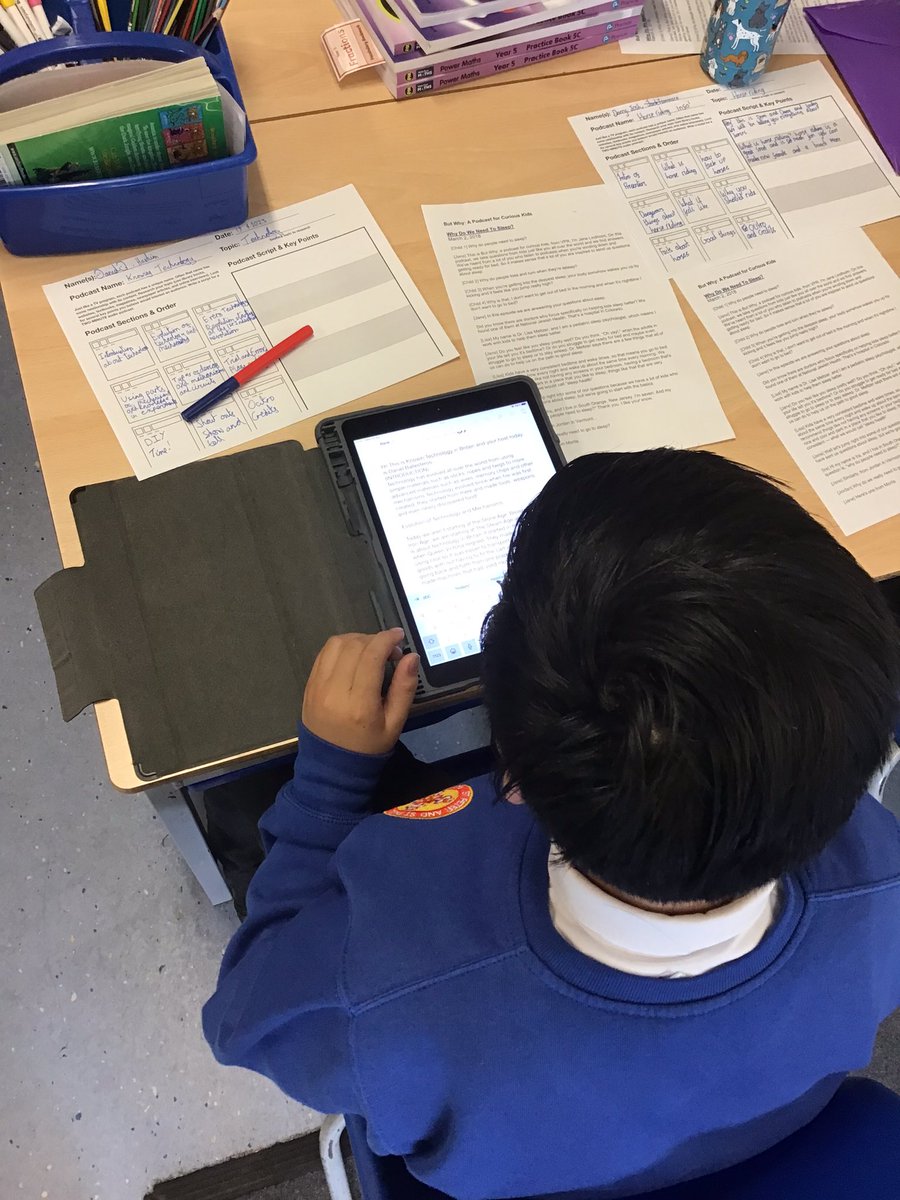 StPPPrimaryY5's tweet image. The concentration in class was immense today.
Y5 have been writing their scripts for their podcasts.
We evaluated a current script and then used ‘Pages’ to type our scripts so that we could use presenter mode to read and record our own podcast.
#Y5computing #podcasts