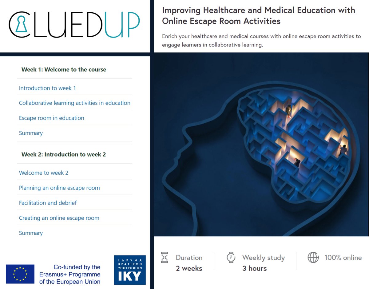 CluedUpProj's tweet photo. CLUEDUP explored the use of #escaperoom elements in medical education &amp; #collaborativelearning- the results &amp; findings are transformed into a #MOOC.

Interested to #enroll?

Visit FutureLearn platform
https://t.co/gmS8bUejUU
or on our very own EdX platform
https://t.co/MNUHnHX55B https://t.co/ES2IjALp4J