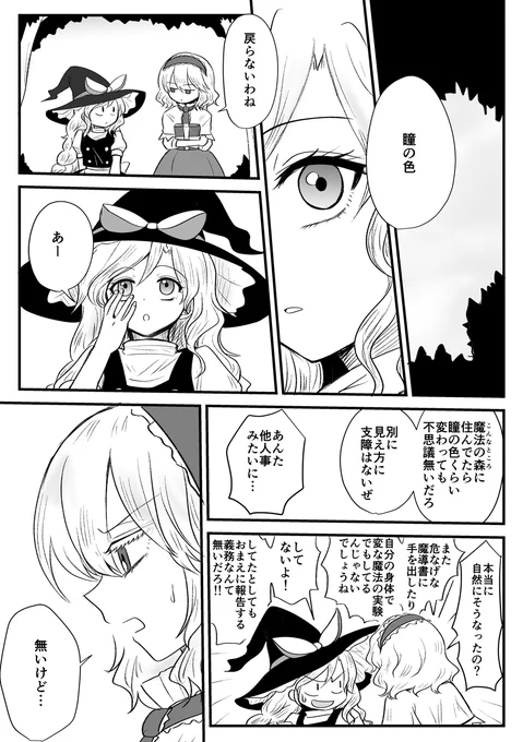 獣王園でも魔理沙の眼の色が赤のままだったのでちょっと描きたくなったマリアリ https://t.co/myRx6Ey3Le