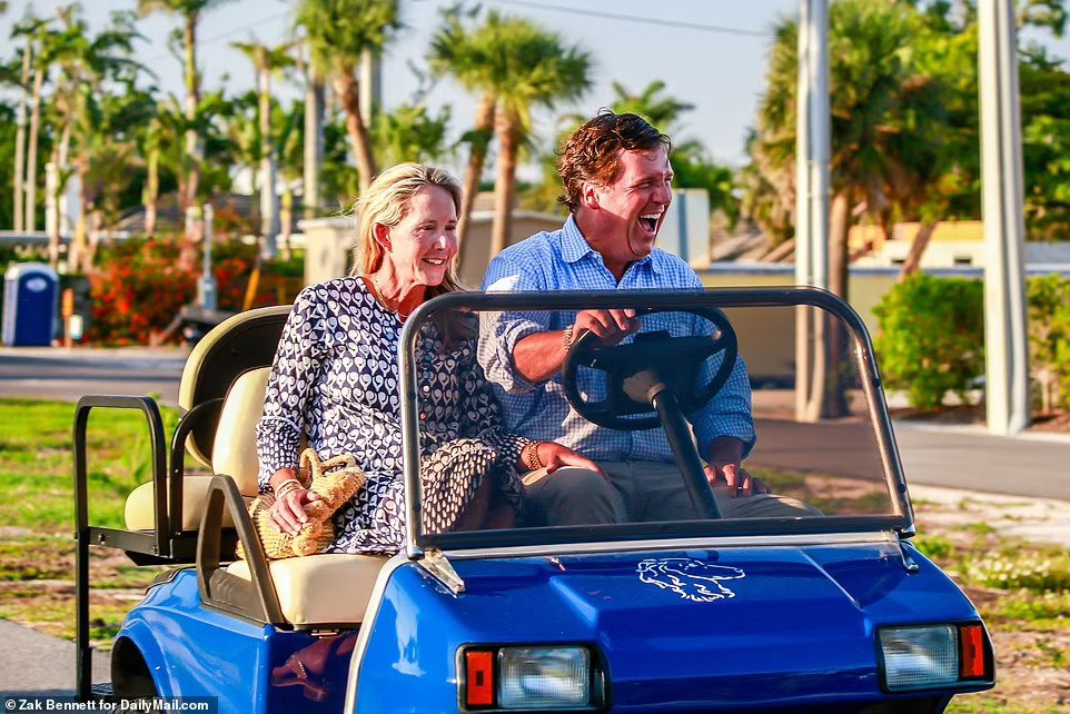 LivePDDave1's tweet photo. Tucker yesterday in Florida with his wife. He looks absolutely devastated by his Fox News firing. 😂 https://t.co/IZeMxbgQLl