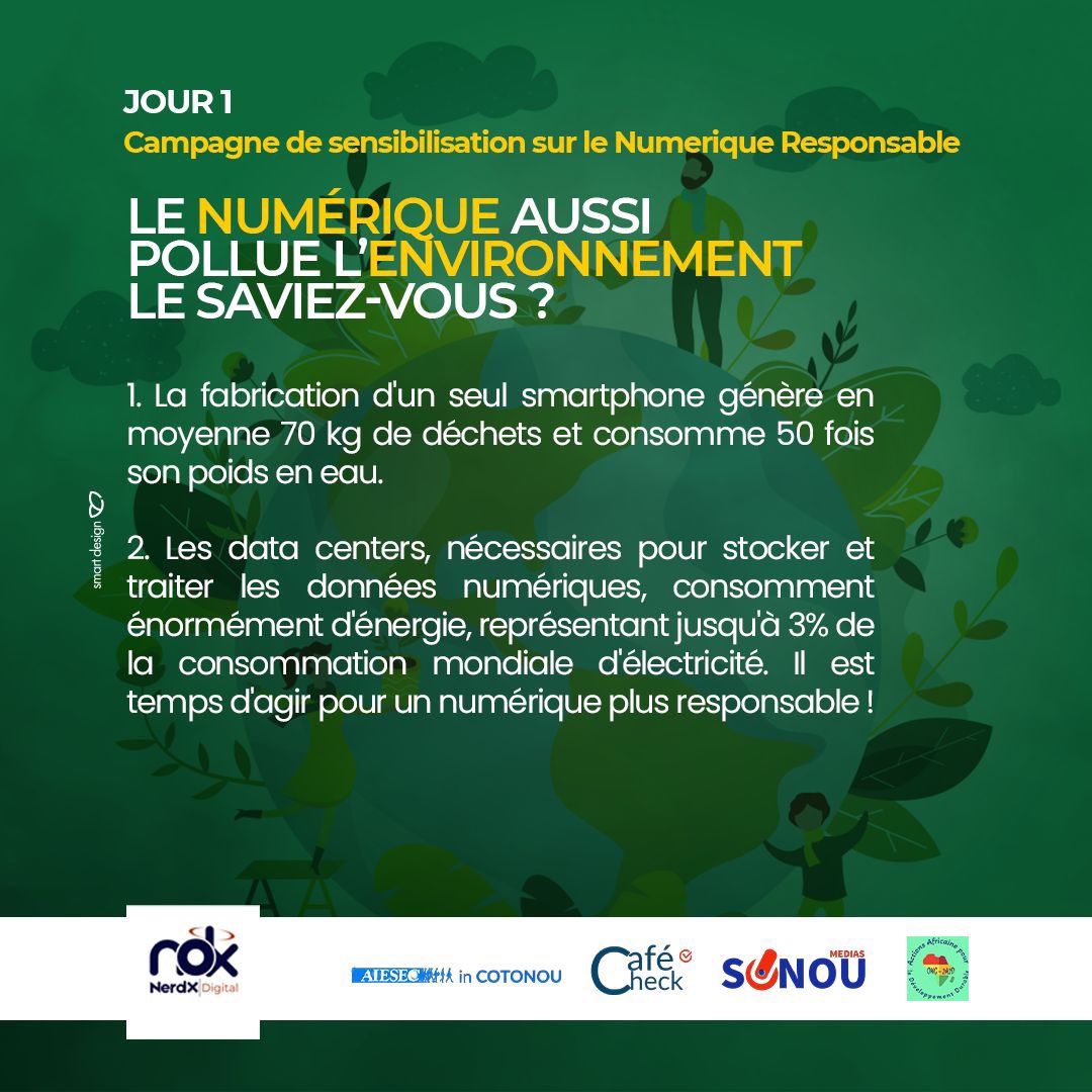 ZevounouM's tweet photo. Saviez-vous que le numérique a un impact significatif sur l'environnement ?
Plus 150 Twh d’électricité consommée par an et 8% de C02 d’ici 2025.
 Il est temps d’agir maintenant pour un numérique plus responsable ! #NumériqueResponsable #DigitalLePollueurInvisible #AfricaWebEco https://t.co/d6KErovkVN