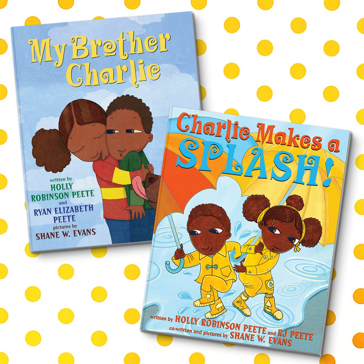 Scholastic's tweet photo. April is #AutismAwarenessMonth! We’re celebrating by reading MY BROTHER CHARLIE and CHARLIE MAKES A SPLASH by @hollyrpeete, illustrated by @oluizumz. Both books are about love, acceptance, and togetherness. https://t.co/TtUvg9iIAF