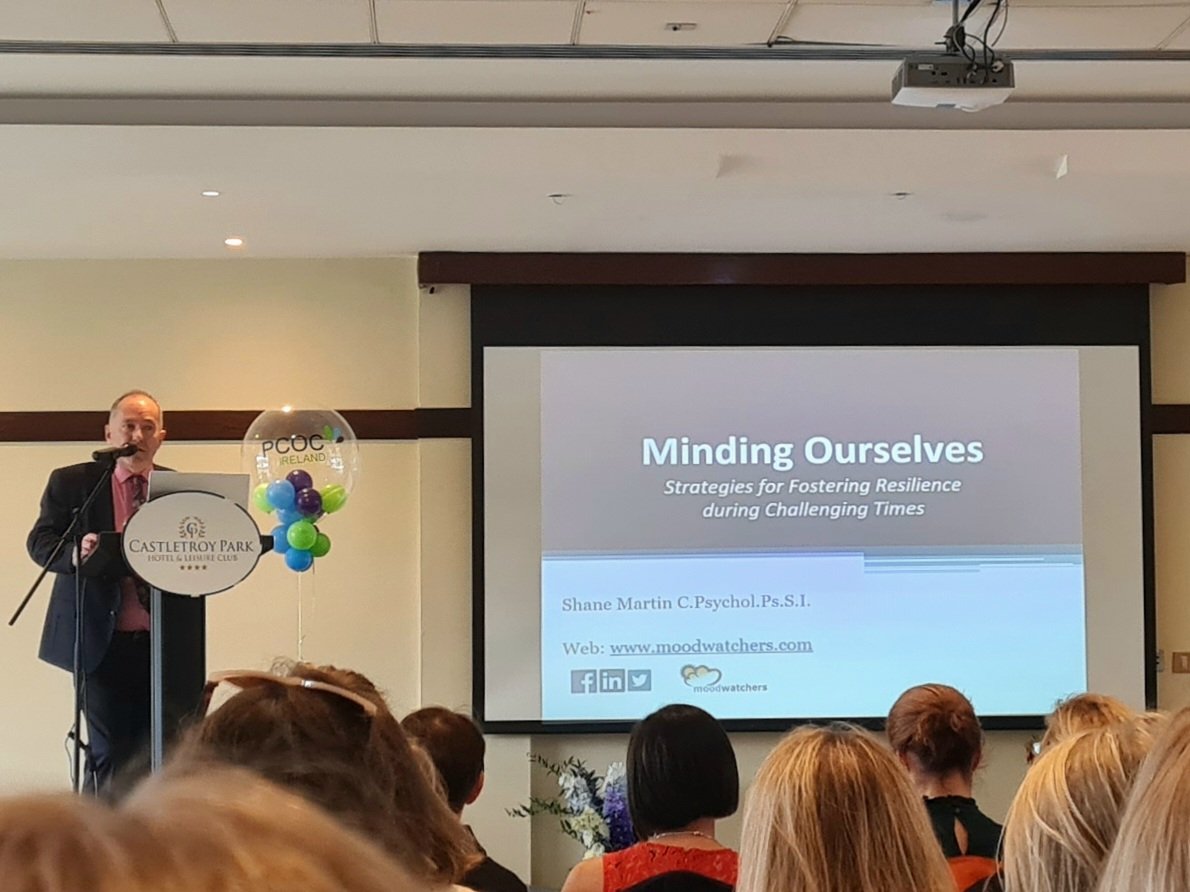 Shane Martin, founder of the @moodwatchers wellbeing programme, on strategies for fostering resilience at the 'Time for Action: Driving #QI in Palliative Care' conference. @NationalQPS #QIreland #patientsafety #PalliativeCare @MilfordLmkCC