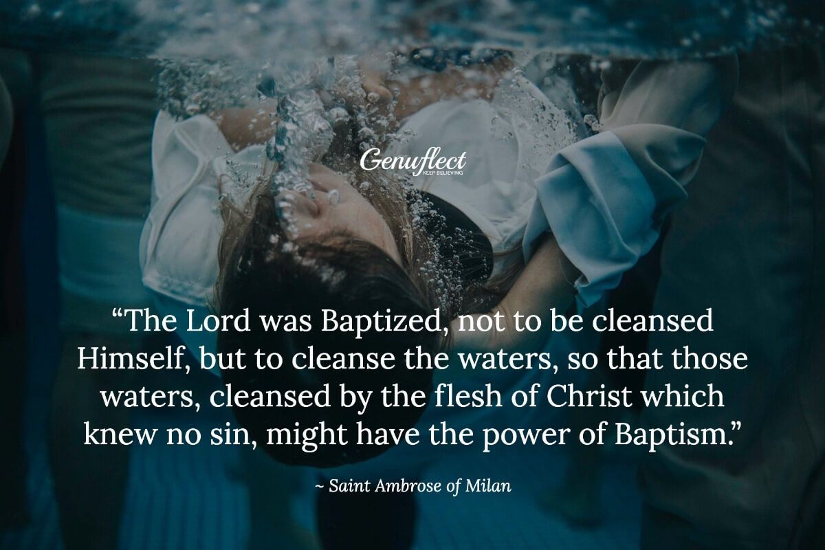 GenuflectHQ's tweet image. “The Lord was Baptized, not to be cleansed Himself, but to cleanse the waters, so that those waters, cleansed by the flesh of Christ which knew no sin, might have the power of Baptism.”
~ Saint Ambrose of Milan
#Genuflect #Catholic #Baptism