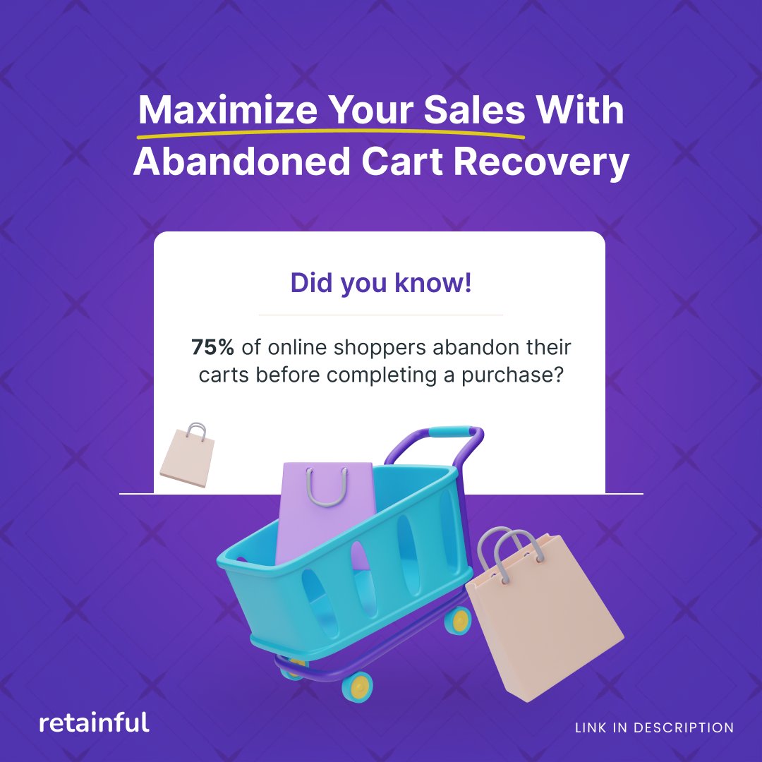 retainful's tweet image. Win back lost sales with Retainful's abandoned cart recovery. Take the first step towards recovering lost sales by implementing this powerful tool today. Sign up Now &amp;gt;&amp;gt; bit.ly/3oIcXDG 
Read more &amp;gt;&amp;gt;bit.ly/3ErVGCw 
#abandonedcartrecovery #lostsales #winback #sales