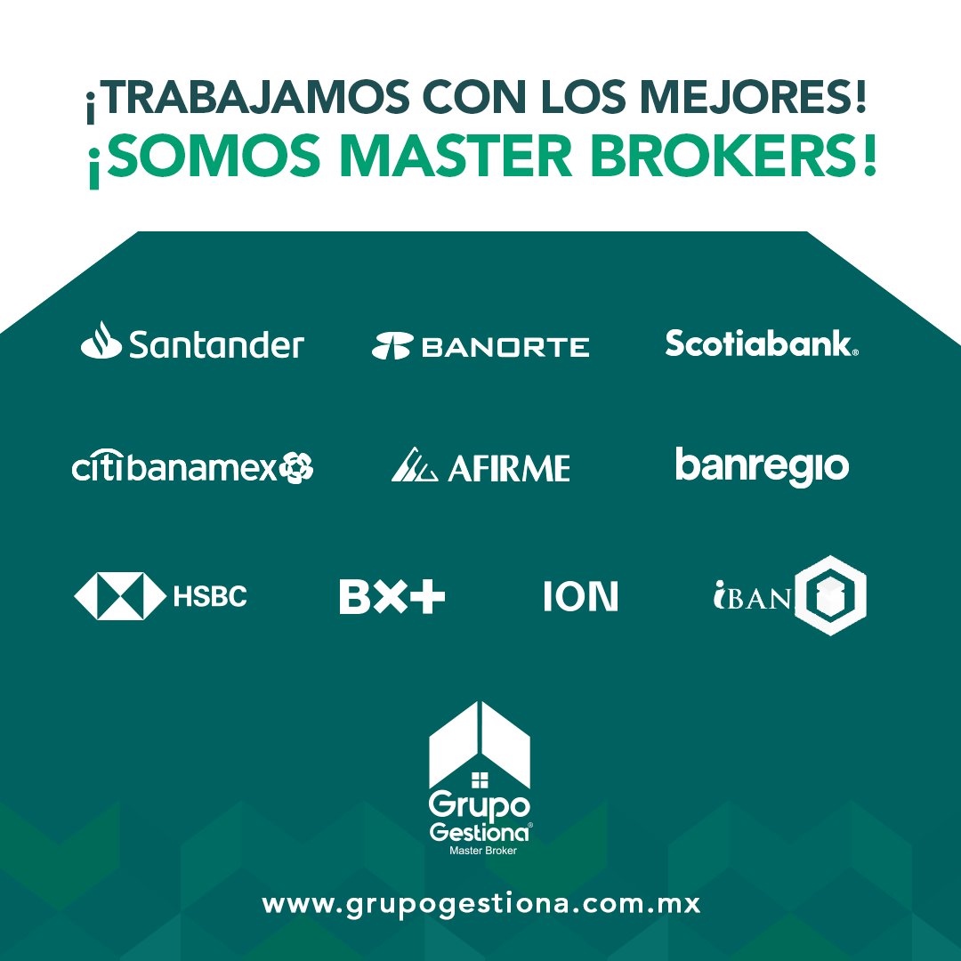 Somos los mejores Master broker de México.  Trabajamos con los mejores bancos del país. 

Conoce más en: grupogestiona.com.mx

#GrupoGestiona #CréditoHipotecario #AsesoriaPatrimonial #SustitucióndeHipoteca #CompradeTerreno #Liquidez #Remodelación #CompraTuCasa #Casa