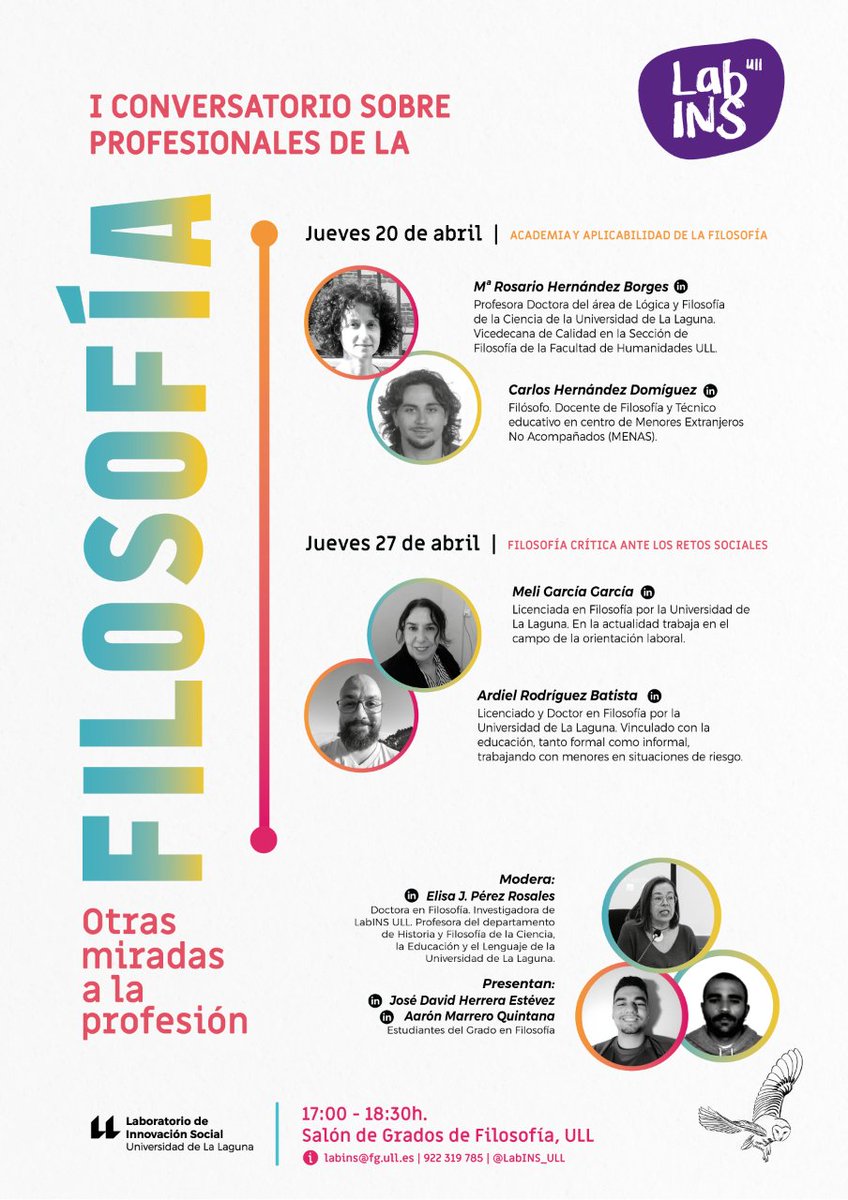 🗣️<a href="/ElisaJRosales/">ElisaRosales</a>, investigadora de #LabIns_ULL, afirma que este Conversatorio fue propuesto como un espacio de #diálogo en el que confluyan diferentes ideas que den a conocer y visibilicen otros campos de intervención y de desarrollo de la carrera profesional de la #Filosofía. ✅