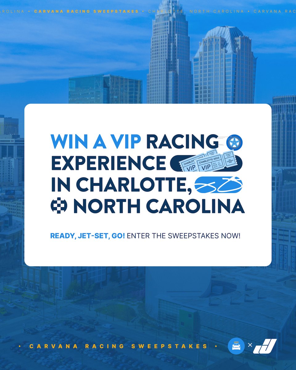 🚨LIMITED TIME🚨 A meet and greet with @JimmieJohnson, VIP tickets for the race in Charlotte NC, free flights, a hotel stay uptown, and more - Enter the Carvana Racing Sweepstakes today! No Purchase Necessary, U.S. res 18+, Ends 5/8/23. Rules & Entry: bit.ly/carvanaracings…