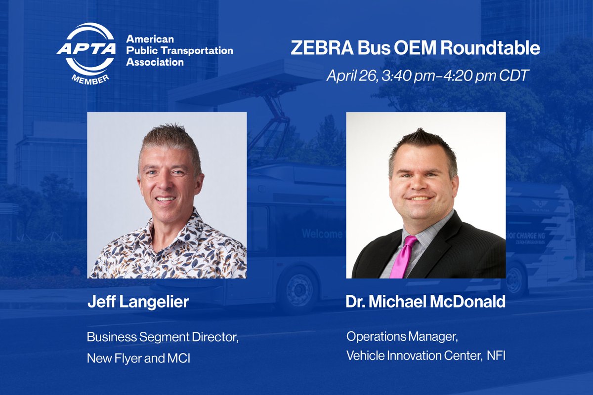 newflyer's tweet photo. Join the ZEB technology discussion with the NFI team!
Today, from 3:40 pm – 4:20 pm, the @NFIGroup team will discuss #EV technology, charging infrastructure for #BEB, and more at the roundtable event hosted by the Zero Emission Bus Resource Alliance during #APTAmobility23. https://t.co/mtmlvoH2Ky