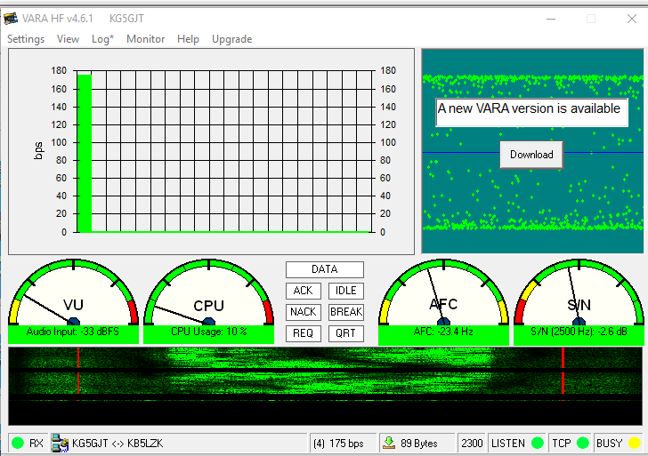 KG5GJT's tweet photo. Happy Winlink Wednesday! Sent my check-in to the Original Winlink Wednesday Net with my IC-7300. Looks like I need to update VARA after this session. #Winlink #WhenAllElseFails #AmateurRadio #ARES @ARRL_ARES @ARRLLASection @arrl @IcomAmericaInc https://t.co/ckkYzS3D2g