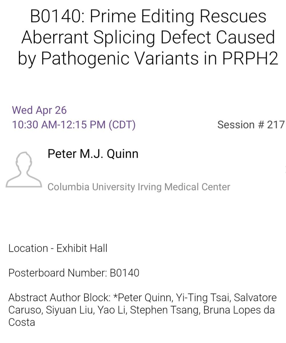 PeterMJQuinn's tweet photo. Happy Wednesday! The team has three posters showing today at #ARVO2023 on prime editing and gene augmentation approaches for #CRB1 #PRPH2 @ARVOinfo https://t.co/NS4I4QDaff
