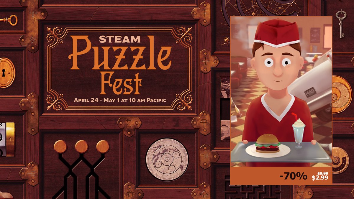 We do like the color composition in this picture - but also Steam Puzzle Fest has started and Mad Restaurant People is joining with a huge discount. store.steampowered.com/app/871920/Mad…