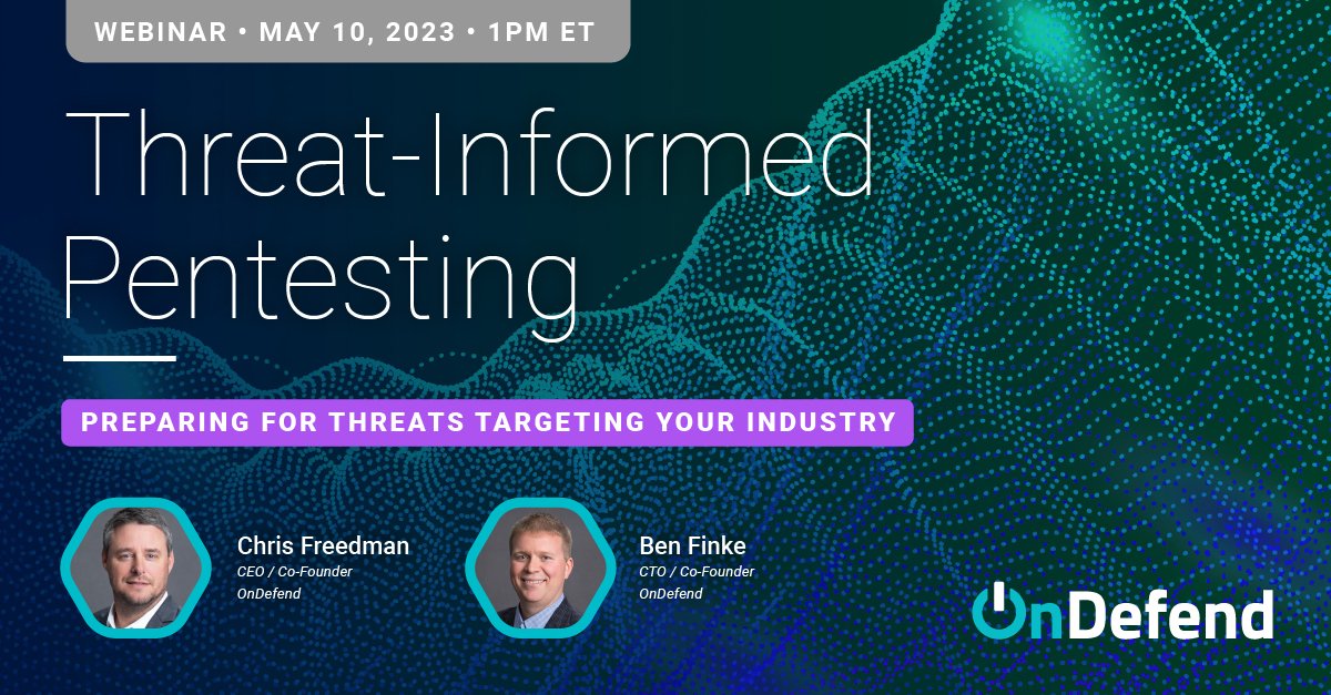 📅 Mark your calendar, 5/10 @1pm ET: ondefend.com/threat-informe…
Traditional pentesting is no longer enough 👀

#ThreatInformedPentesting #Cybersecurity #rsac2023 #cyber #pentesting