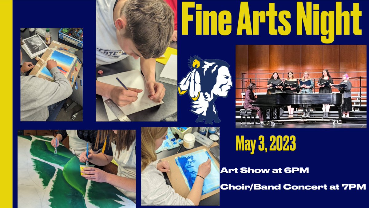 Come support our CGJSHS students at the Fine Arts Night on May 3rd! See the artwork students have created in class, and stay to listen to the band and choir perform. Art Show opens at 6:00, Band and Choir Performance at 7:00.