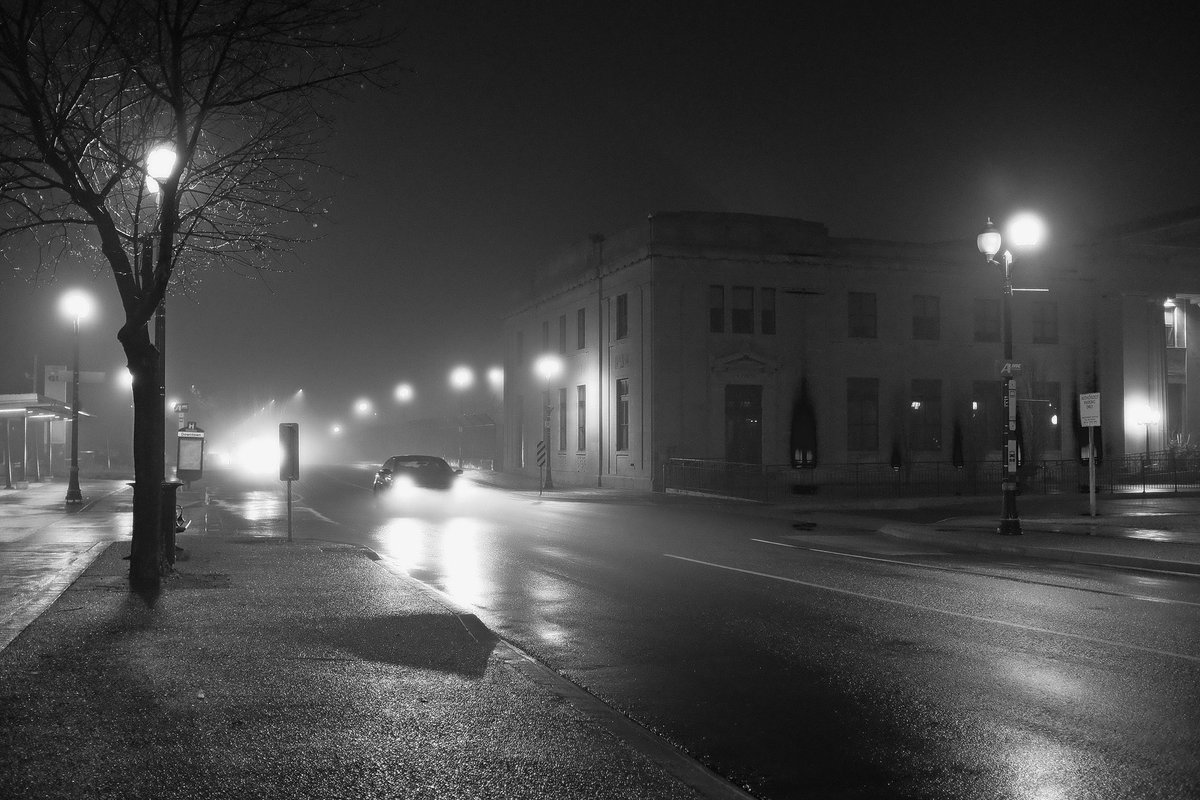 #blackandwhitephotography #Monochrome #bw #streetphotography #fog #lights #night #city #hamiltonontario #hamont #trainstation