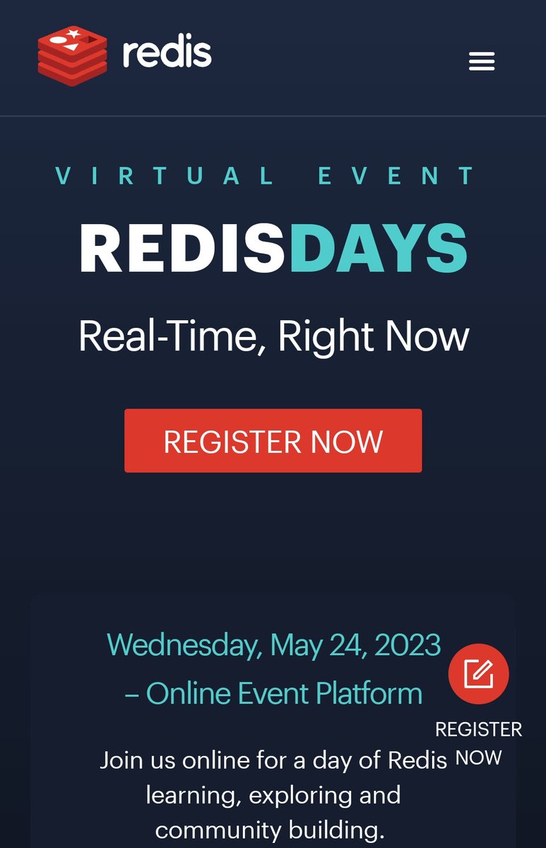 geektechbytes's tweet image. #Redis invites everyone for a Virtual Event on #May24.

Registration opened...

redis.com/redisdays/virt…

@Redisinc #RedisDays #RedisDaysVirtual #RedisEvent #RedisVirtualEvent