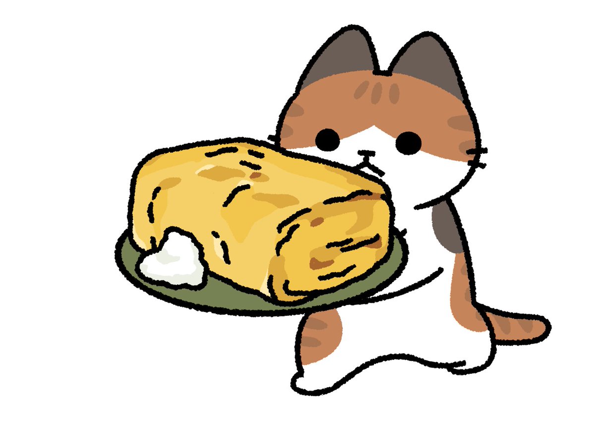 「夜食に大きな卵焼きを持ってきた猫 」|pandaniaのイラスト