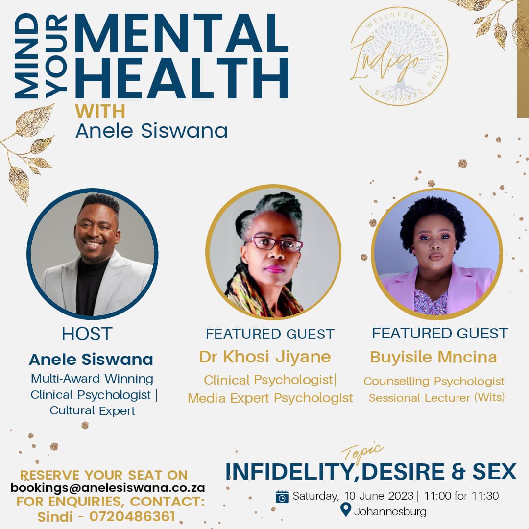 AneleSiswana1's tweet photo. BOOK YOUR TICKET TODAY!

Brace yourself for a mind blowing and controversial conversation between your brilliant psychologist’s unpacking INFIDELITY, DESIRE &amp; SEX.  @buyisilemncina will take us through a very complex understanding of the psychology behind infidelity. https://t.co/2Mk9a3sjGr