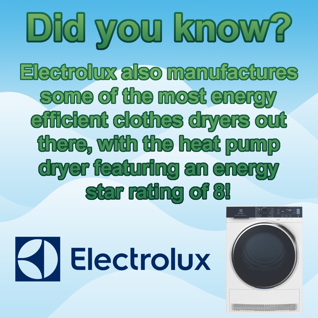 Here's another fun little fact about @ElectroluxGroup and one of their most energy efficient clothes dryers. Which model do you use? #EnergySavings #GreenLiving #EnergyConservation #RenewableEnergy #EnergyRatings #HouseholdAppliances #SustainableLiving #EnergyEfficiency