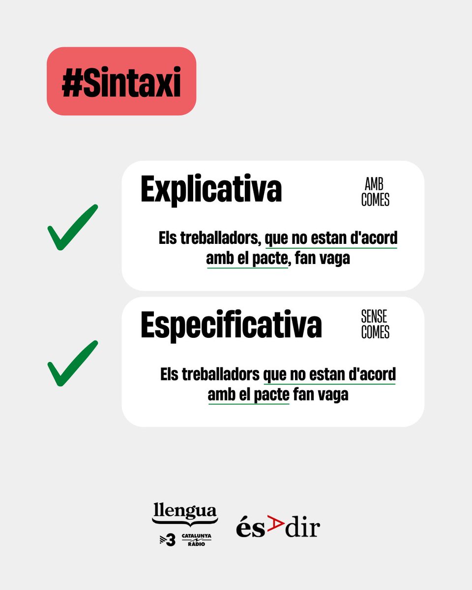 LlenguaTV3CR's tweet photo. Oracions explicatives i especificatives: amb coma o sense?
🔗https://t.co/qRHmcT8mbN
#LlenguaTV3CatRàdio #Sintaxi https://t.co/VXkjxQkKEW