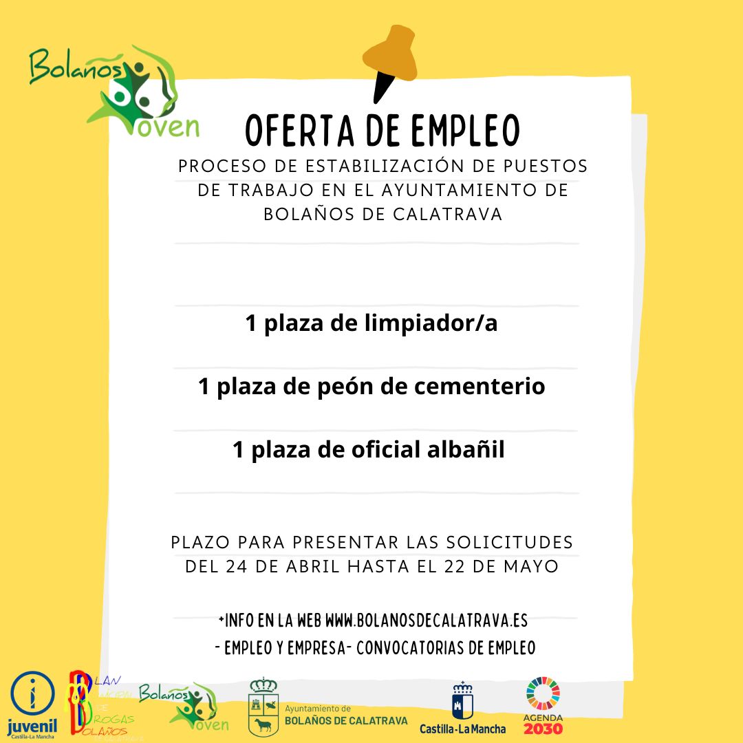 JuventudBolanos's tweet image. Proceso de estabilización de puestos de trabajo en el Ayuntamiento de Bolaños de Calatrava. Categoría #peones #BolañosJoven #empleopublico #redsij