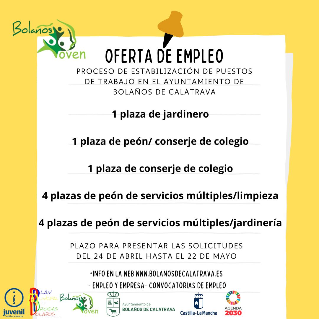 JuventudBolanos's tweet image. Proceso de estabilización de puestos de trabajo en el Ayuntamiento de Bolaños de Calatrava. Categoría #peones #BolañosJoven #empleopublico #redsij
