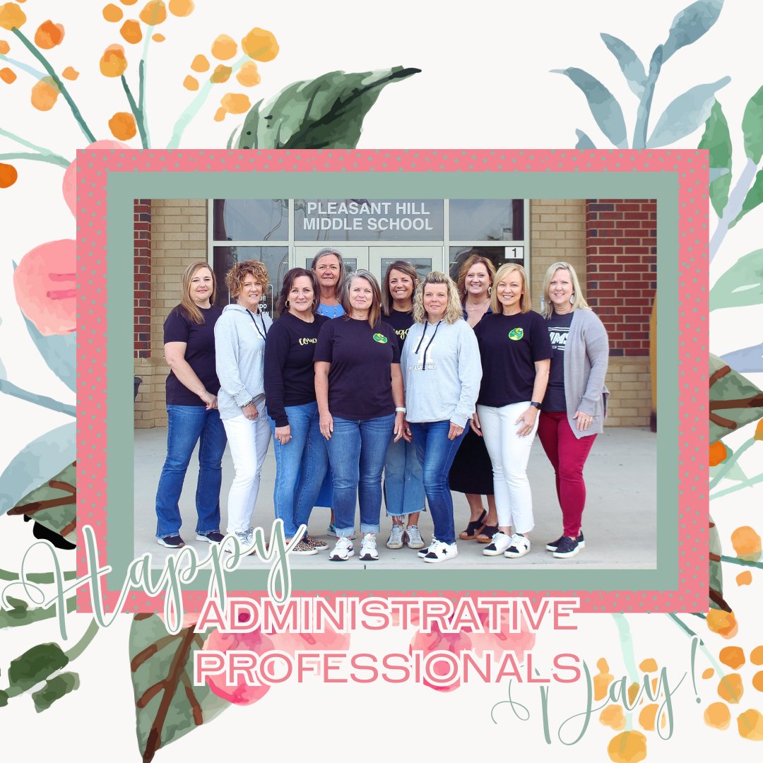 PHMSCougars's tweet photo. Happy Administrative Professionals Day to our AMAZING staff! Thank you for all that you do for our school. 

PHMS is so lucky to have y'all! 💚💛💐🎉

#PHMSForgingOurPath #AdministrativeProfessionalsDay https://t.co/i9To7pH8AI