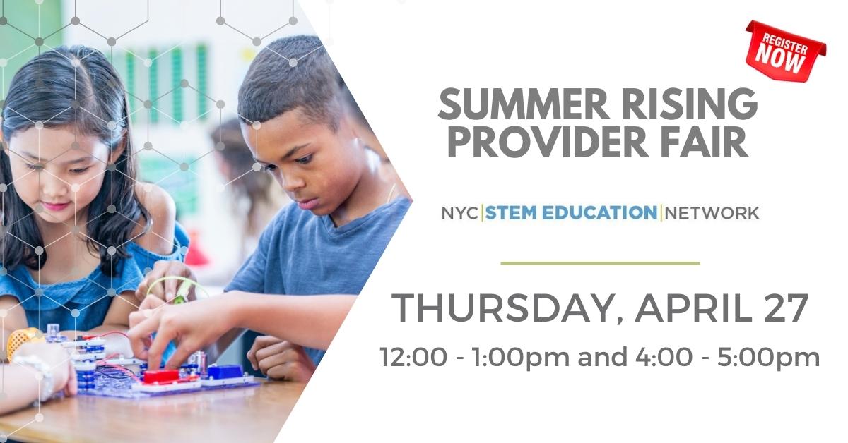 expand_school's tweet photo. โ ๏ธ Attention all educators and organizations dedicated to providing STEM education this summer! ๐ Join the Summer Rising STEM Provider Fair TOMORROW. There's still time to register ๐ https://t.co/GkRq6siLf2 #STEMEducationNetwork https://t.co/sDJozdYDIU