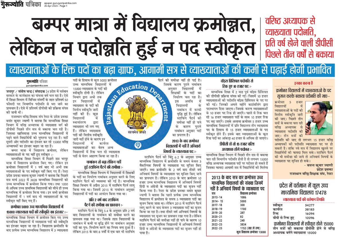 अनिवार्य विषय हिंदी और अंग्रेजी के लिए व्याख्याता पद सृजन की घोषणा पूरी करो