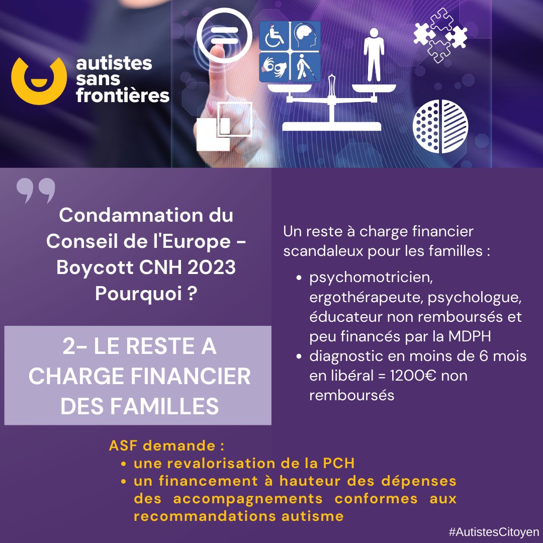 Boycott CNH du 26 avril 2023
7 raisons pour ASF 
N°2 Le reste à charge financier des familles
#handicap #AutistesCitoyens
<a href="/CHandicaps/">Collectif Handicaps</a>
