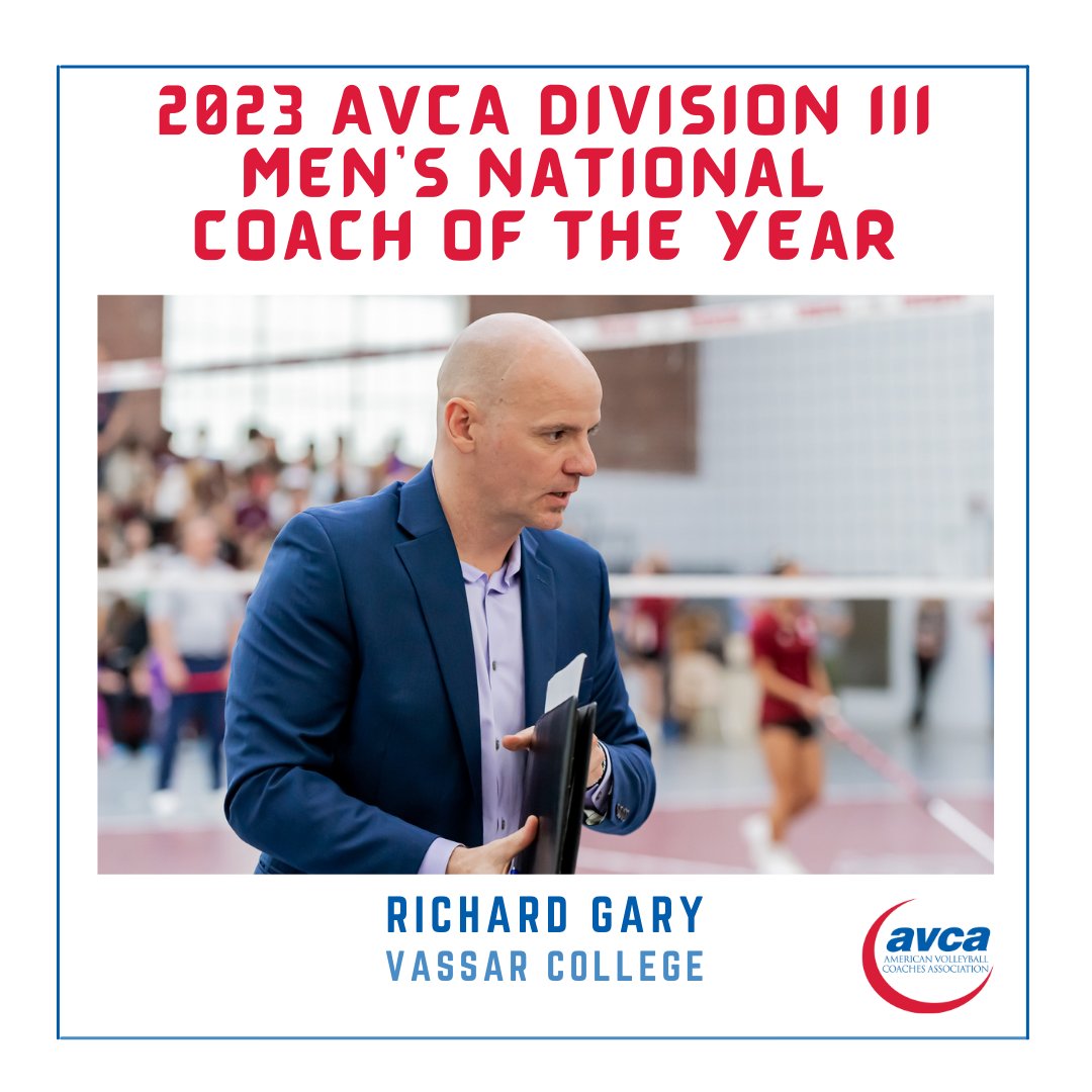 AVCAVolleyball's tweet photo. The AVCA is proud to announce its 2023 AVCA @NCAADIII Men’s Volleyball Coaches of the Year:
>>Richard Gary of @VassarMVB, Coach of the Year
>>Matt Marshall of @MessiahSports, Assistant Coach of the Year
Release: https://t.co/5GCos6sykj https://t.co/A6katP2q5u