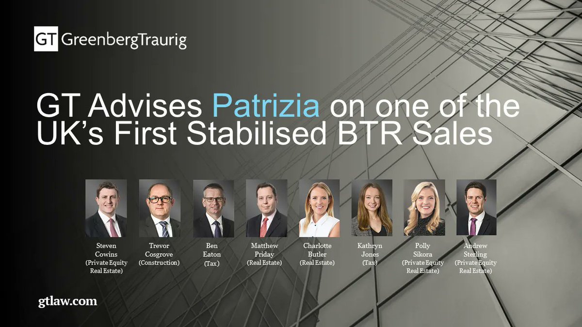 .<a href="/GT_Law/">Greenberg Traurig LLP</a>'s #privateequity #realestate team has advised longstanding client Patrizia on the sale of the Jersey corporate structure owning Bow Square, Southampton to CompassRock.  The transaction is one of the first of its kind in the UK. #GTLondon #GTNews