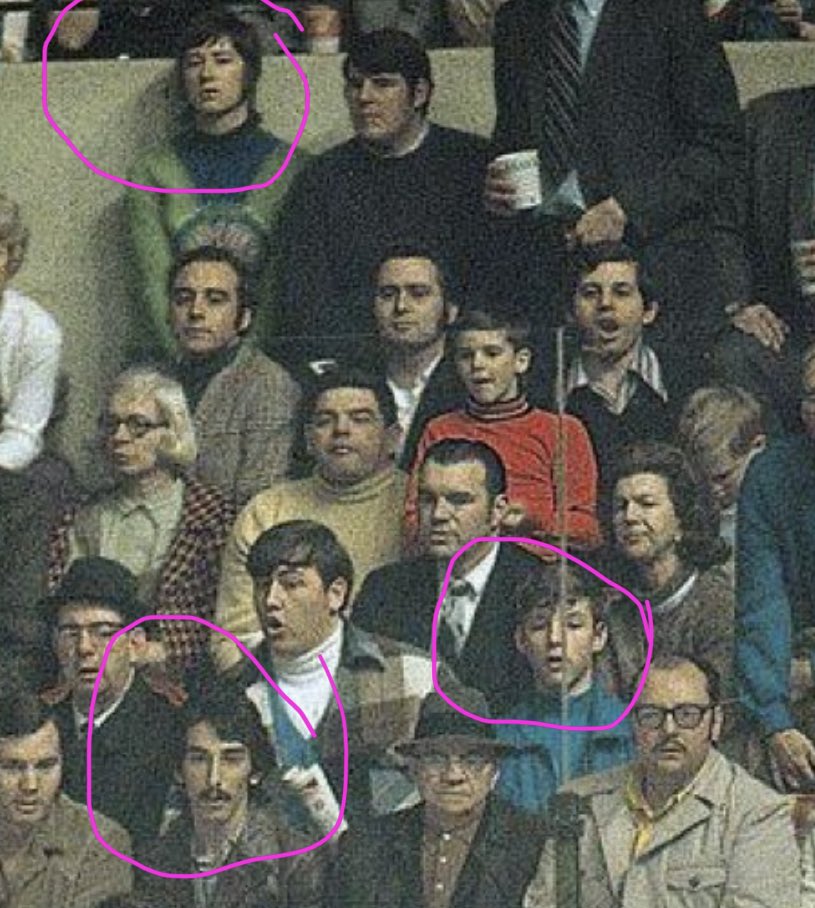 dbringer85's tweet photo. @Super70sSports Lennon, McCartney, and Harrison attended this game on an off night during the tour. They sat separately because they were annoyed with each other. Ringo stayed back at the hotel. https://t.co/5BNklW6MlX