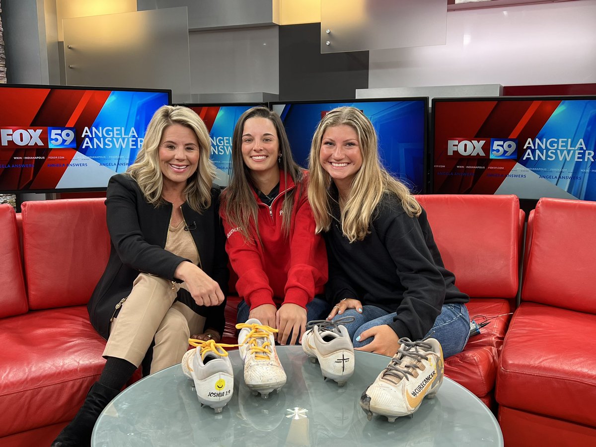 Pliable athletes Hannah Dukeman and Emma Eubank from <a href="/BallState/">Ball State</a> on <a href="/FOX59/">FOX59 News</a> talking with <a href="/angelaganote/">Angela Ganote</a> about their cleats to raise awareness and funds for cancer research. #pliableathletes #softball #cancer #curecancer #chirpchirp <a href="/BallStateSB/">Ball State Softball</a> <a href="/emeubank1/">Emma</a>  <a href="/_dukeman14_/">hannah dukeman</a> <a href="/StJude/">St. Jude</a>