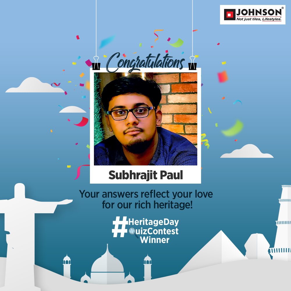 HRJohnsonIndia's tweet photo. Many congratulations to Subhrajit Paul!🥳
Your love for heritage has won you a prize! Please DM us your contact details so that we can share your Voucher across.

#HRJohnsonIndia #HappilyInnovating #ContestWinner #WinnerAnnouncement #ContestWinnerAnnouncement #Tiles #Architecture https://t.co/FlHx3LfOvH