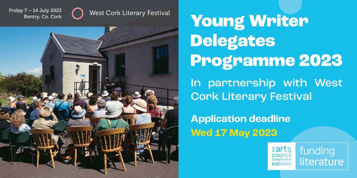 IrishWritersCtr's tweet photo. 🔵Reminder!🔵
Applications are open for the 2023 @wcorklitfest #YoungWriterDelegates programme!
Seeking 4 ambitious writers aged 18-26 to attend and contribute to the festival this July alongside local writer-mentor Maeve Higgins!📚
📅Apply by May 17
🔗https://t.co/QORbq9Uf3r https://t.co/SUNgakQnFU