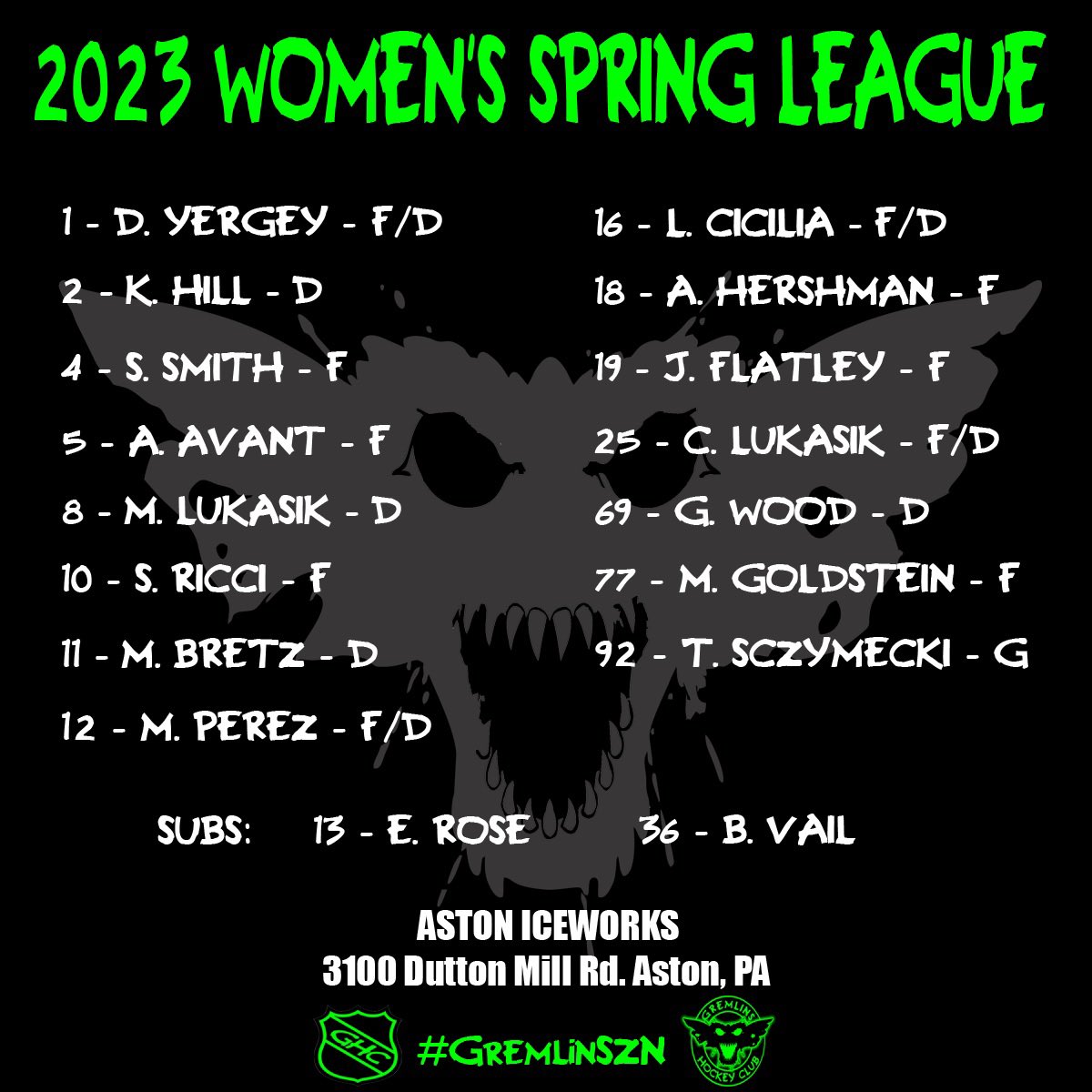 GremlinsHC's tweet photo. Kicked off Spring league last night https://t.co/A9CVLP5yiY