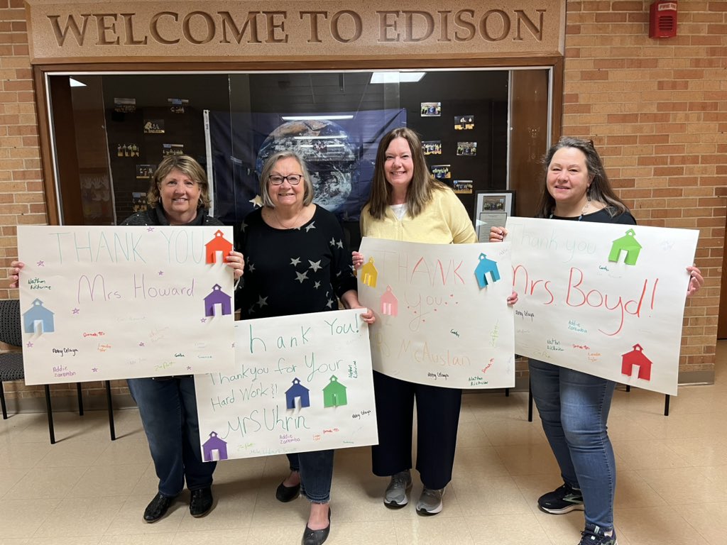 Happy Administrative Assistant Professionals Day to our Fabulous Four!  We are incredibly grateful for Mrs. Uhrin, Mrs. Howard, Mrs. Boyd, and Mrs. McAuslan for all of the work they do to support our students and staff each day! #EdisonPantherPride #YourCommunitySchools