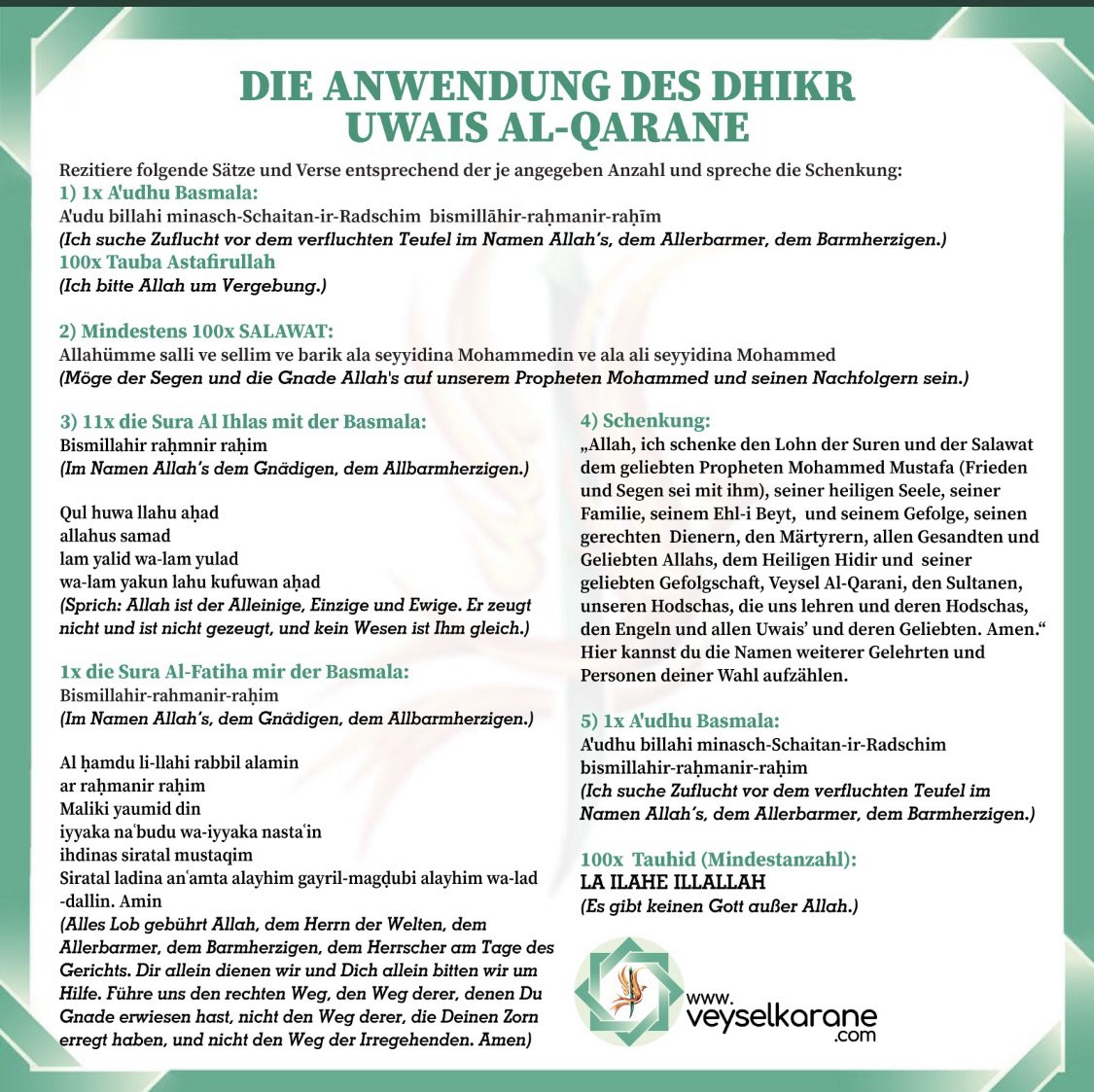 uwaisindeutsch1's tweet photo. Vertrauen, Ergebenheit, Geduld und immer in allem das Gute zu sehen…Diese Eigenschaften wuchsen bei mir mehr und mehr, nachdem ich mit dem Dhikr von Uwais Al Qarane begonnen habe!
#gebet #liebe https://t.co/4fPUapMIYK