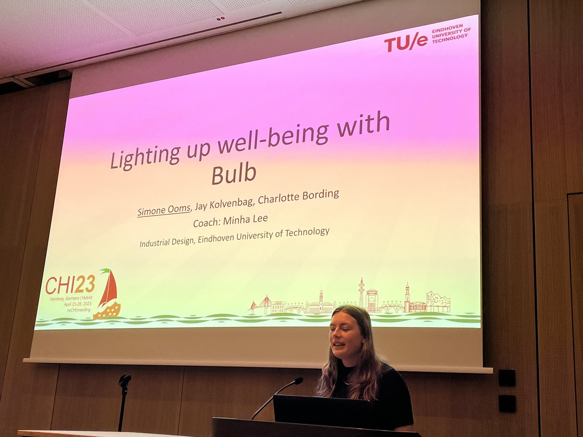 Our next finalist is lighting up Well-being with Bulb - a companion robot! So much creativity in this session! #CHI2023 student design competition - good luck to all competitors!