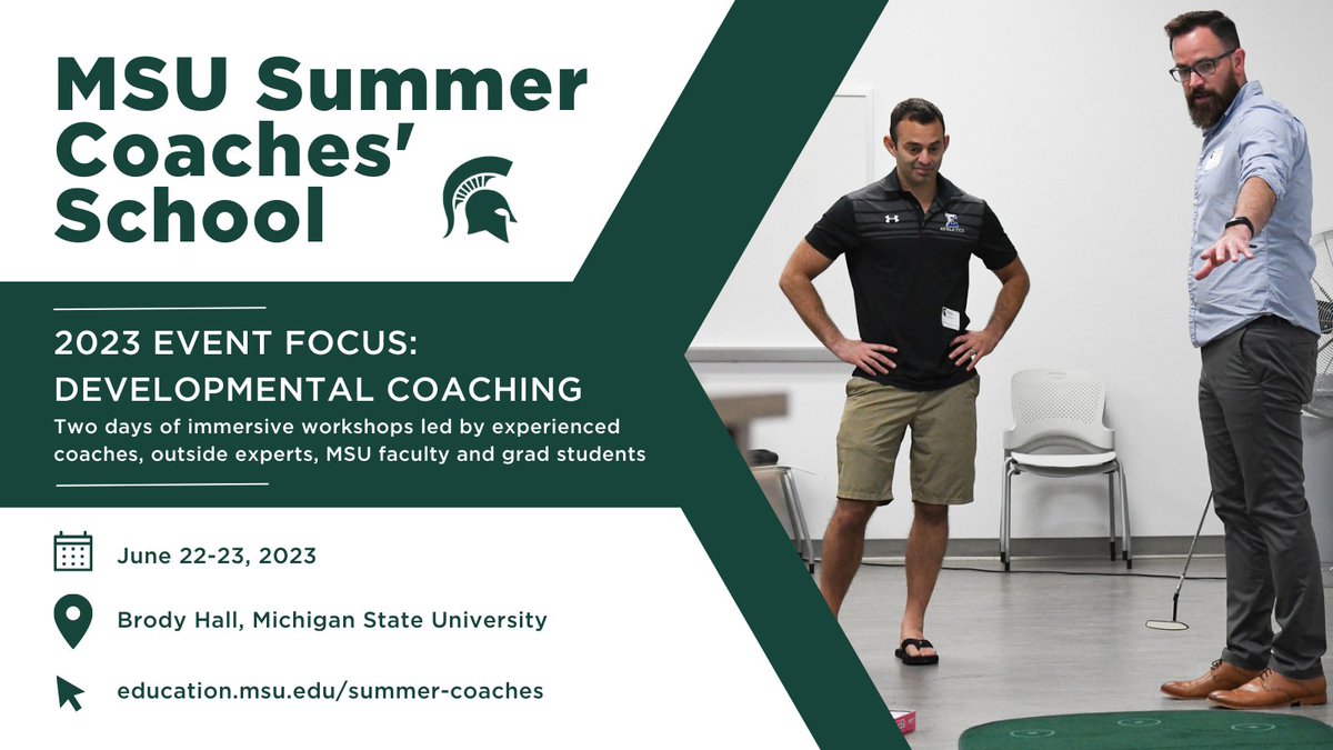 YouthSportsMSU's tweet image. 🗓️Save the date! This year&apos;s MSU Summer Coaches&apos; School theme is Developmental Coaching.  We hope to see you June 22-23!

#SummerCoachesSchool #MichiganState #DevelopmentalCoaching
