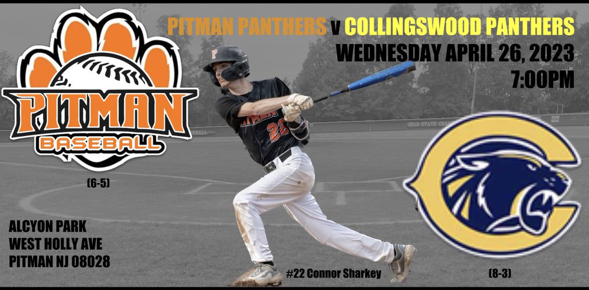 GAMEDAY!! The Thank You Classic will kickoff tonight as The Pitman Panthers host the Collingswood Panthers today, 7PM at Alcyon Park! @PHSBaseballNow @PitmanAthletics @pitmanschools #PitmanPantherPride #ClockIn