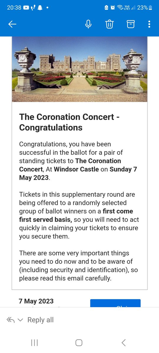 breastcareCBC's tweet photo. @Coronation2023 Yes, yesterday. I received this email congratulating me to then not be able to confirm my 2 tickets
This is an utter disgrace and @TicketmasterCS cannot be allowed to get away with this. Im absolutely devastated 😢 https://t.co/58ym3JLxaD