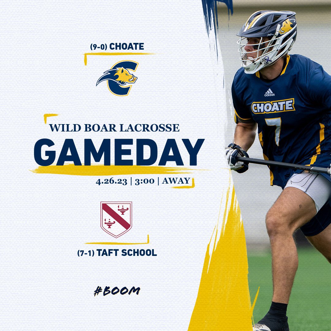 choate_bvl (@choate_bvl) on Twitter photo It’s GAMEDAY! Business trip to Watertown for a big Founders League contest.
⏰ 3:00 PM
🆚 <a href="/TaftBVLax/">Taft Boys’ Lacrosse</a>
📍 Away
📺 Taft Athletics
#BOOM <a href="/ChoateAthletics/">Choate Athletics</a> <a href="/NELaxJournal/">New England Lacrosse Journal</a> <a href="/laxdotcom/">Lax.com</a> <a href="/ILPreps/">ILPreps</a> It’s GAMEDAY! Business trip to Watertown for a big Founders League contest.
⏰ 3:00 PM
🆚 <a href="/TaftBVLax/">Taft Boys’ Lacrosse</a>
📍 Away
📺 Taft Athletics
#BOOM <a href="/ChoateAthletics/">Choate Athletics</a> <a href="/NELaxJournal/">New England Lacrosse Journal</a> <a href="/laxdotcom/">Lax.com</a> <a href="/ILPreps/">ILPreps</a>