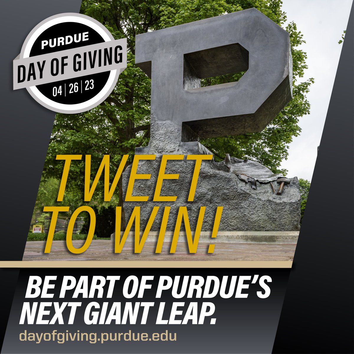 Don’t miss out! The 50th original tweet this hour using your unit handle/hashtag and #PurdueDayofGiving wins $500 in bonus funds!