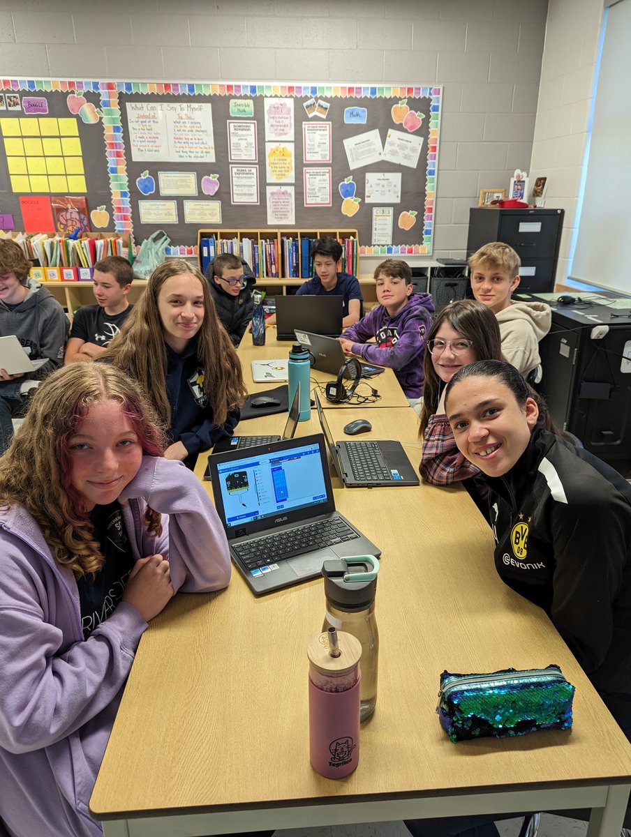MsSMcArthur's tweet photo. Testing out MakeCode and microbits in math class today.  @WCDSBInnovates @StBrigidCeltics #WCDSBAwesome #wcdsbNTIP https://t.co/YmmT871fDj