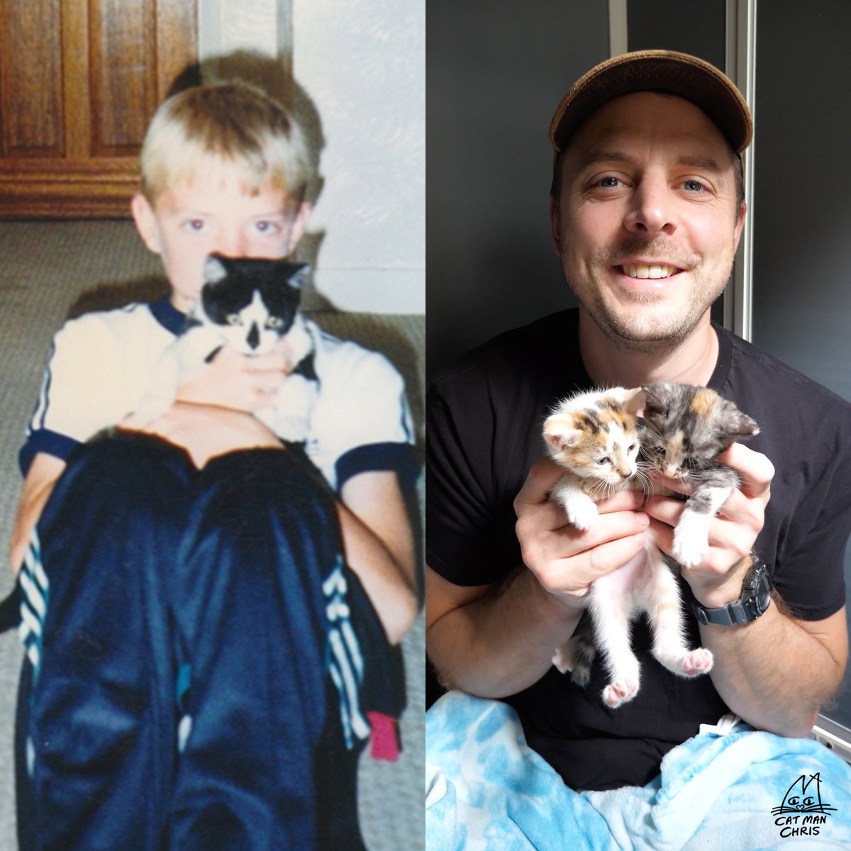 In honor of National Kids and Pets Day, here's a then and meow contrast... Who else was lucky enough to grow up with cats?? 😺

#WaybackWednesday #NationalKidsAndPetsDay #Cats #Kids #CatManChris